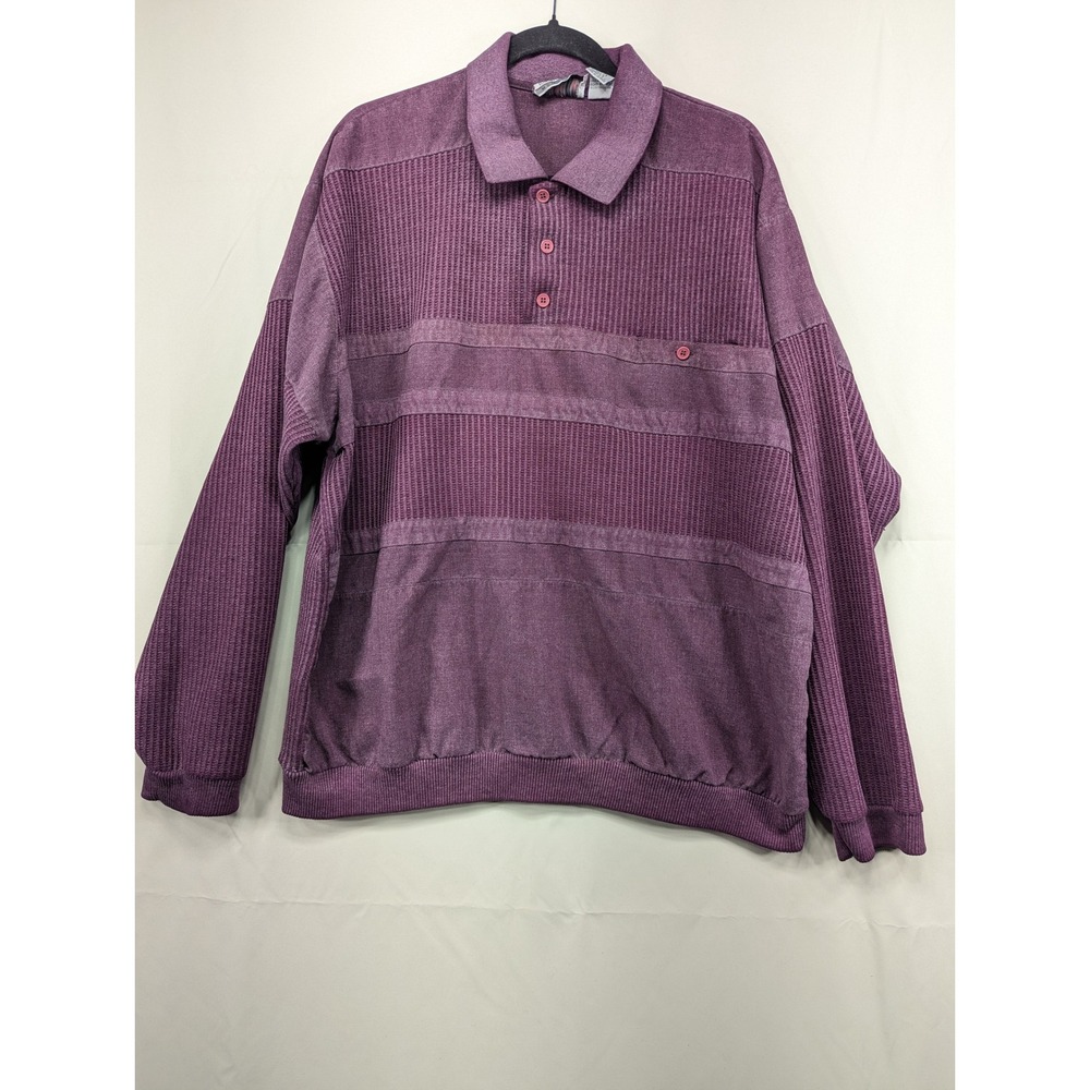 Knightsbridge Menswear Purple Ribbed Texture Polo Shirt Long Sleeve Size 2X‎